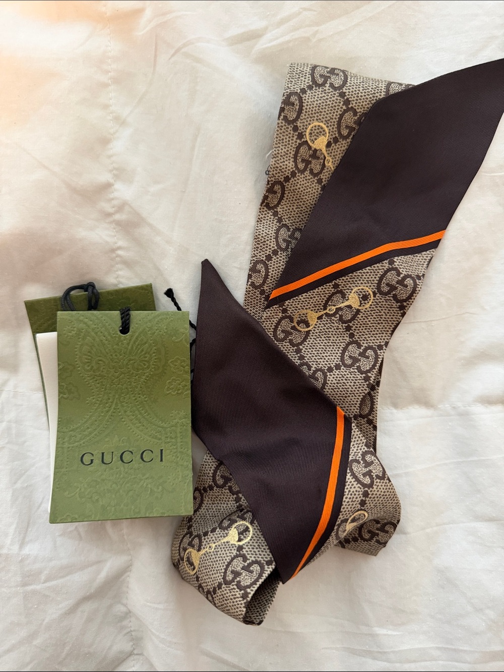 Gucci Brown GG Monogram Silk Twilly - Picture 2 of 5